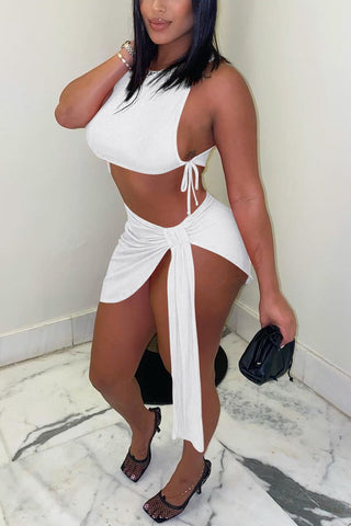 Asymmetric Hem Sleeveless Tie Up Two Piece Dresses