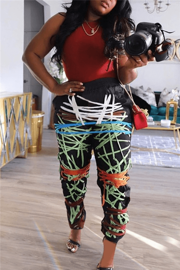 Fashion Casual Plus Size Abstract Print Trousers