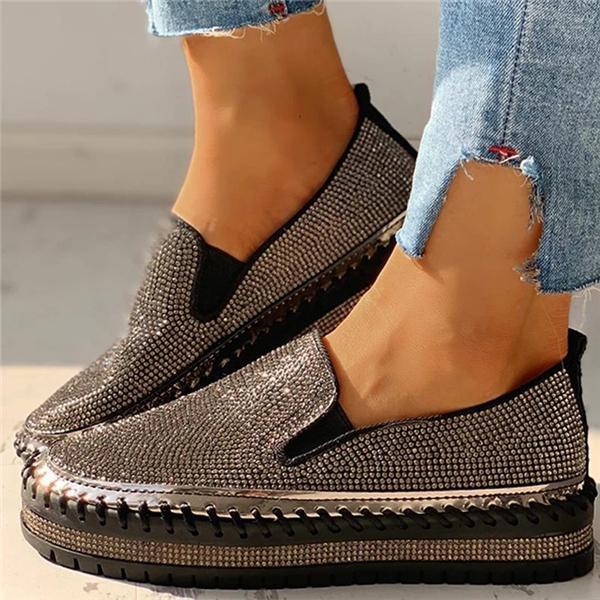 Women Casual Fashion Rhinestone Slip-on Loafers/ Sneakers