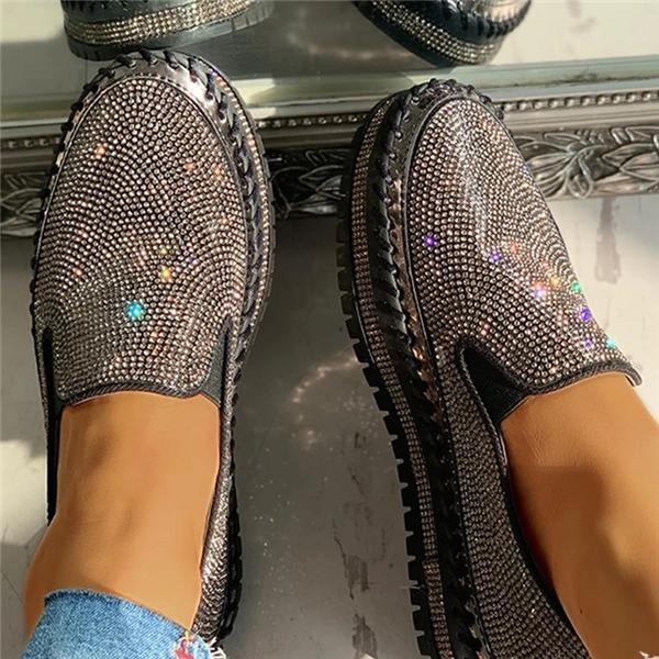 Women Casual Fashion Rhinestone Slip-on Loafers/ Sneakers
