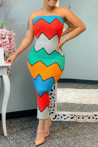 Colorful Bandeau Slim Maxi Dress