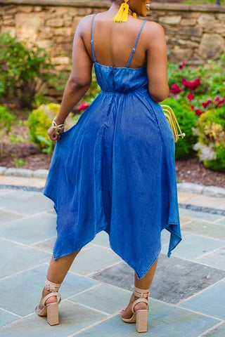 Beachy Solid Bow V-neck Irregular Hem Midi Dress