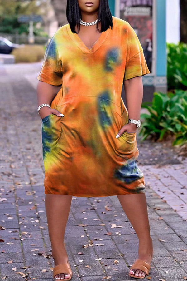 Free-shipping-online-clothing-sale-midi-short-sleeve-casual-tie-dye-v-neck-casual-wear-dress-00962