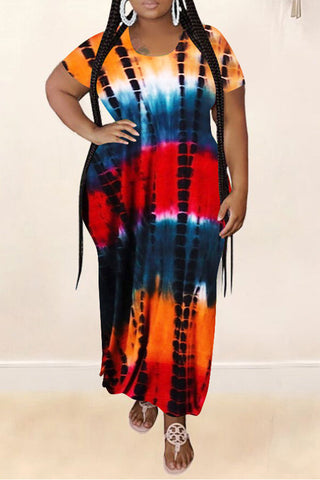 Plus Size Tie Dye Side Slit Maxi Dress