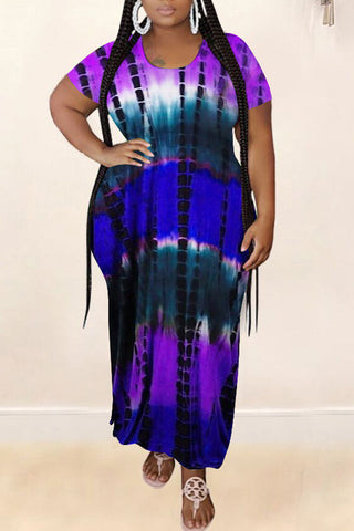 Plus Size Tie Dye Side Slit Maxi Dress