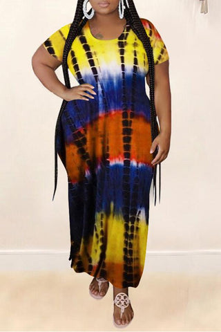 Plus Size Tie Dye Side Slit Maxi Dress