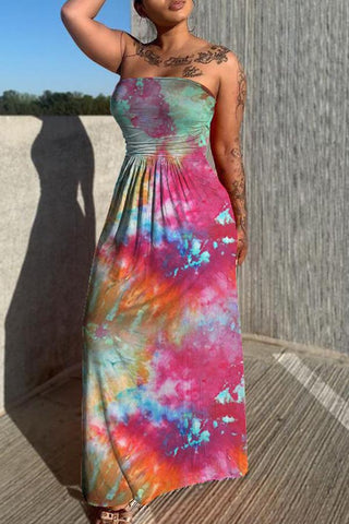 Beachy Tie Dye Bandeau Maxi Dress