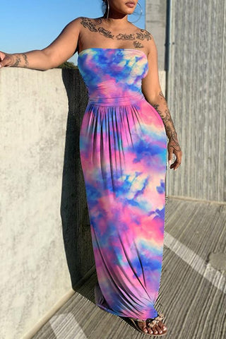 Beachy Tie Dye Bandeau Maxi Dress
