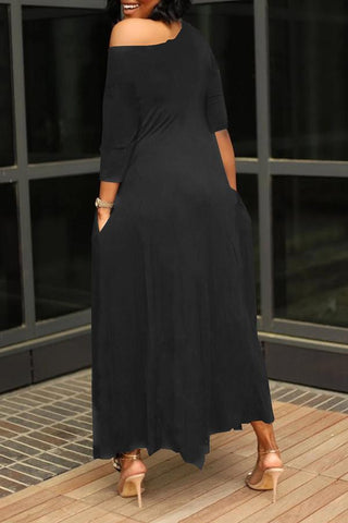 Free-shipping-online-clothing-sale-ankle-length-batwing-sleeve-casual-solid-color-oblique-collar-casual-wear-dress-01033