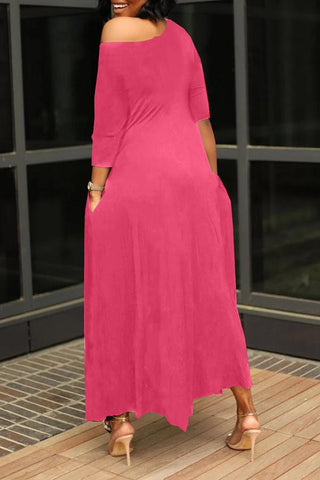 Free-shipping-online-clothing-sale-ankle-length-batwing-sleeve-casual-solid-color-oblique-collar-casual-wear-dress-01033