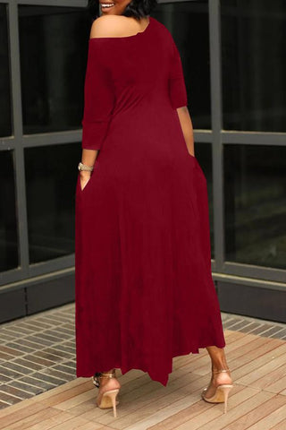 Free-shipping-online-clothing-sale-ankle-length-batwing-sleeve-casual-solid-color-oblique-collar-casual-wear-dress-01033