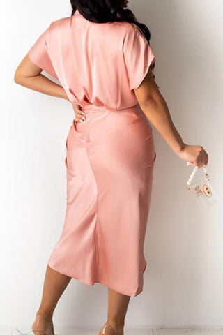 Satin Button Down Style Drape Dress