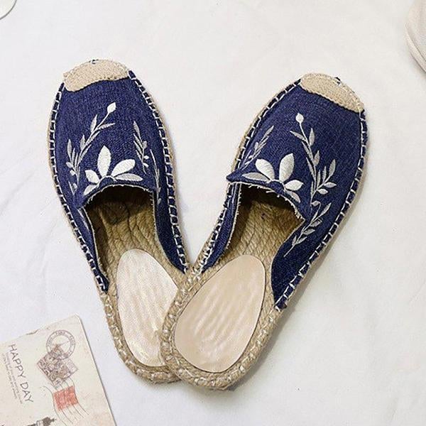 Fashion Embroidered Espadrille Flat Slippers