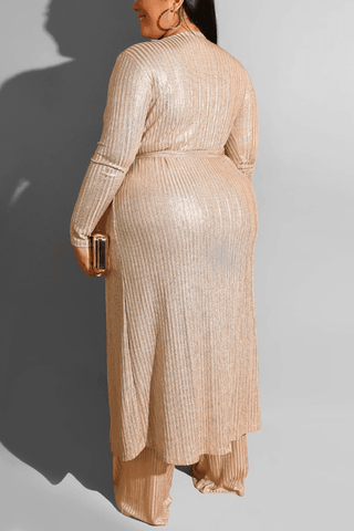 Casual Gold Plus Size Three-Piece Suit