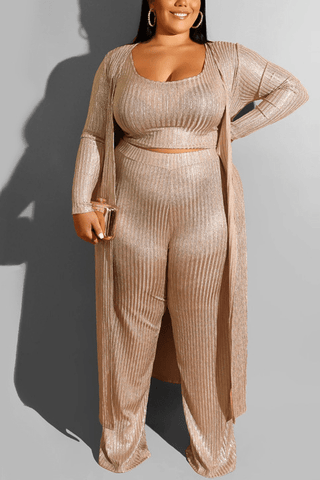 Casual Gold Plus Size Three-Piece Suit