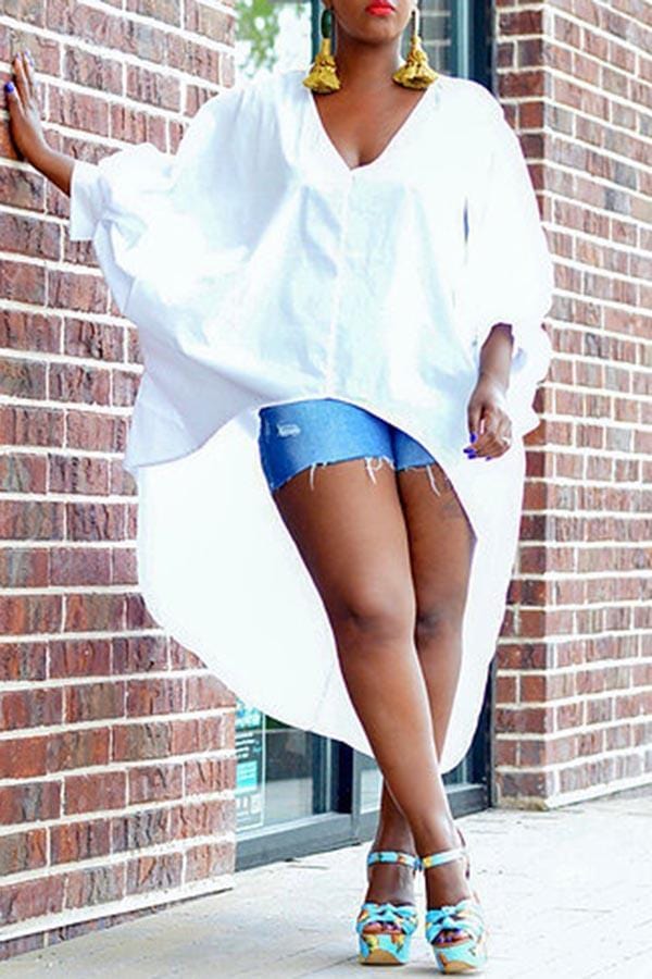 free-shipping-multi-length-batwing-sleeve-edgy-v-neck-asymmetric-blouse