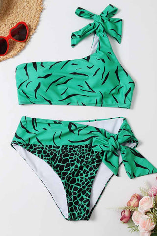 Sexy One Shoulder Print Bikini Set