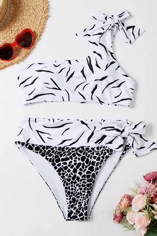 Sexy One Shoulder Print Bikini Set