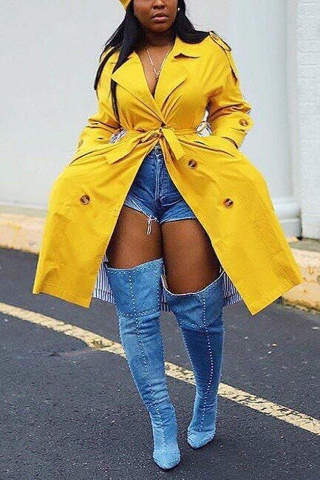 Fashion Stripe Patchwork Yellow Coat
