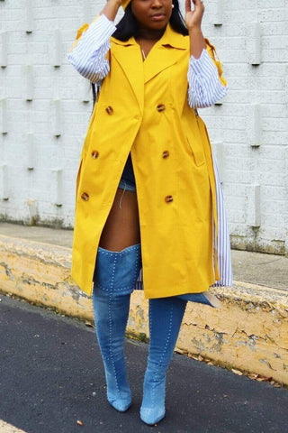 Fashion Stripe Patchwork Yellow Coat