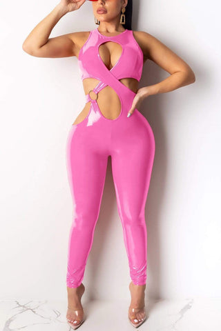 Sexy Fashion Plus Velvet Leather Pants Jumpsuit