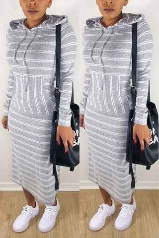 Casual Hooded Striped Printing Dress