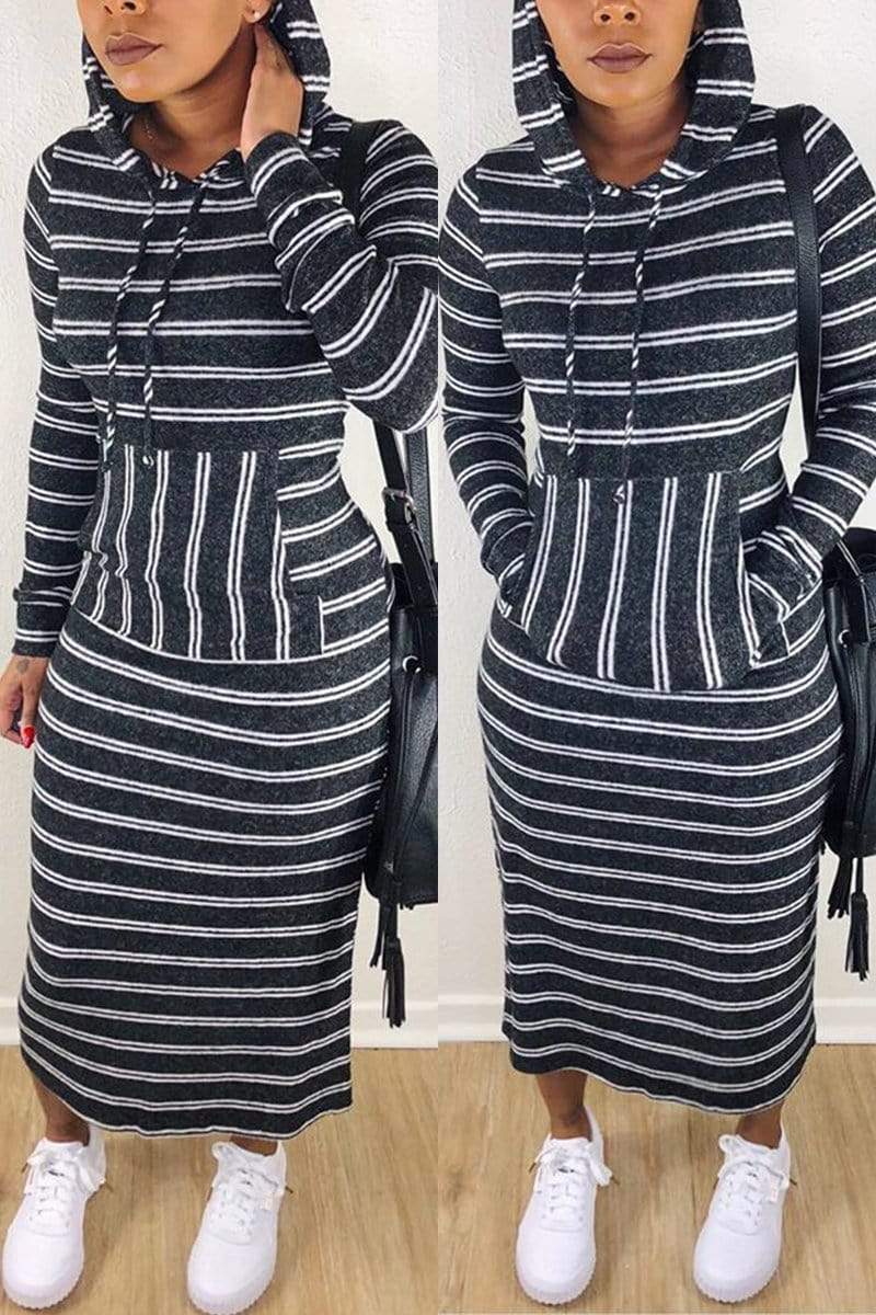Casual Hooded Striped Printing Dress