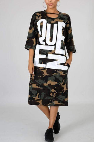 Casual Letter Printing Camouflage Dress