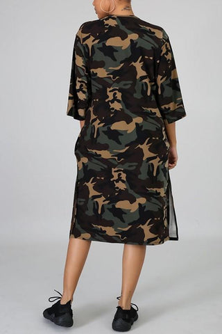 Casual Letter Printing Camouflage Dress