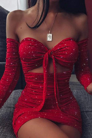 Sexy Glitter Off Shoulder Bodycon Dress