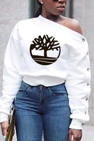 Fashion Long Sleeve Oblique Collar T-Shirt