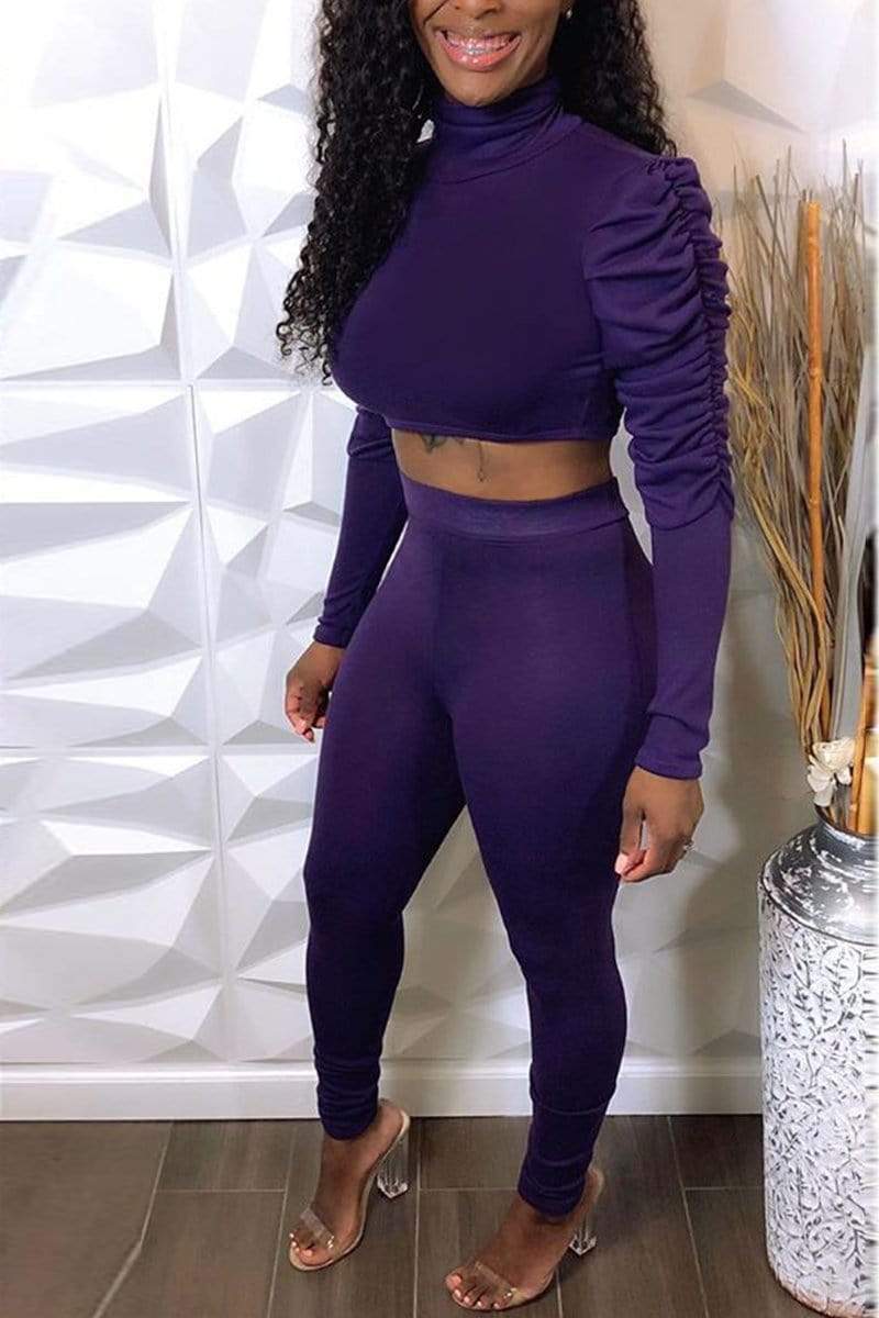 Casual Pure Color Two Piece