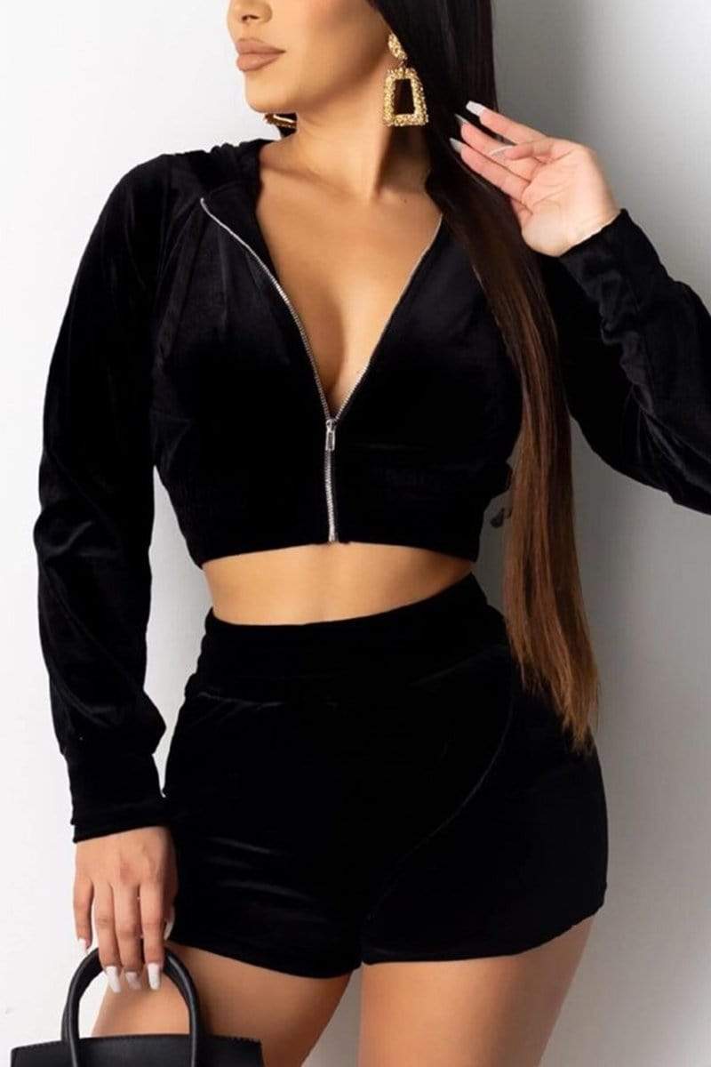 Fashion Casual Hooded Zipper Two-piece