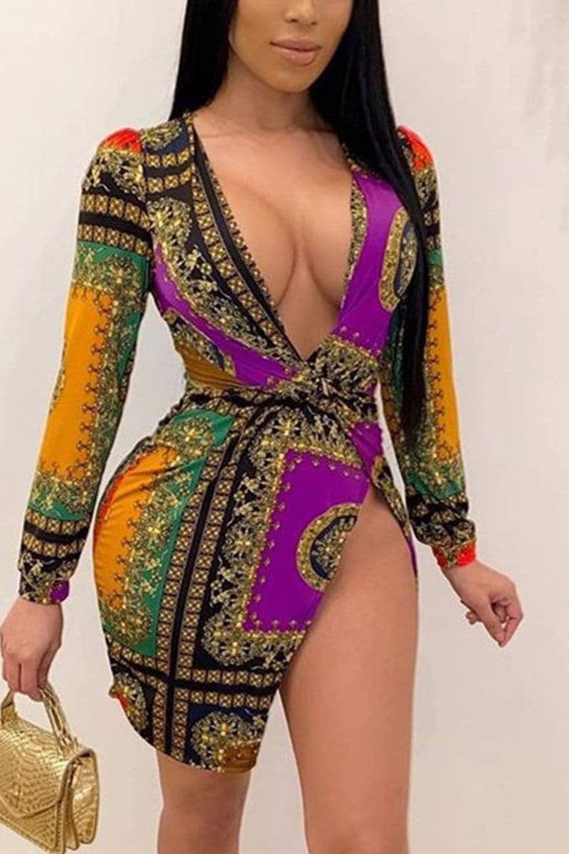 Sexy Fashion Printing V-Neck Dress