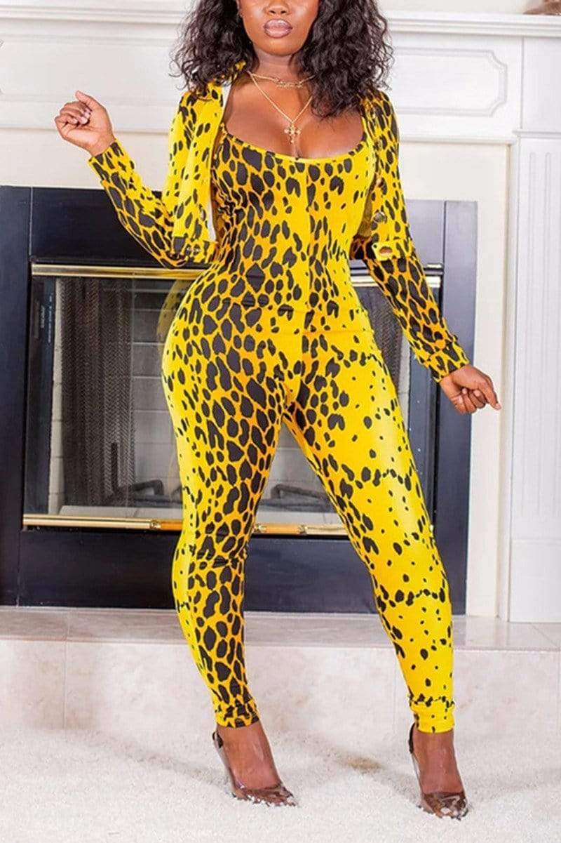 Fashion Leopard Printing Sling Jumpsuit