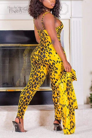 Fashion Leopard Printing Sling Jumpsuit