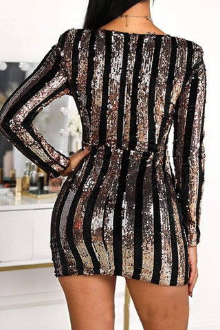 Fashion Striped Sequined Dress (Without Belt)