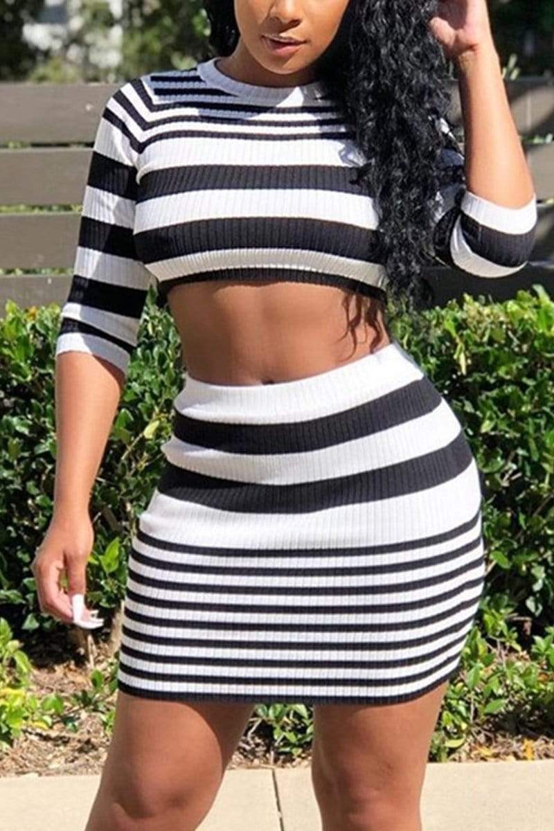 Sexy Slim Stripe Print Two Piece