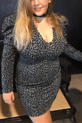 Sexy Leopard Print Puff Sleeve Dress