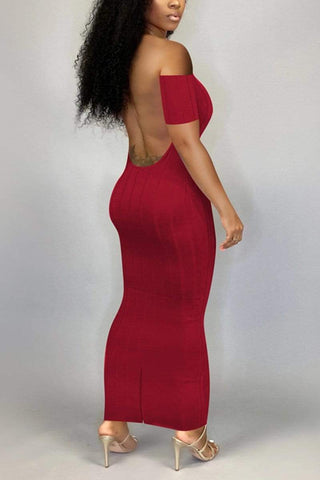 Sexy Backless Solid Color Dress