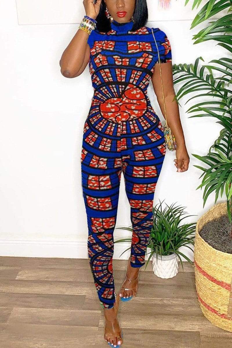 Fashion Print Short Sleeve Jumpsuit