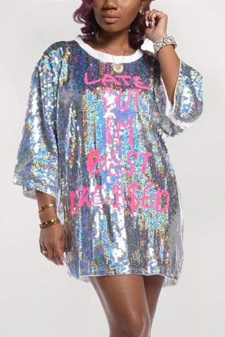 Fashion Letter Print Sequined Dress