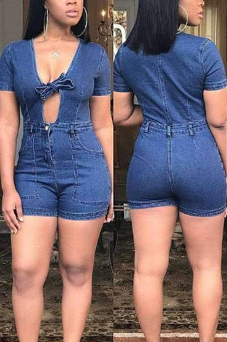 Sexy Short Sleeve Denim Romper