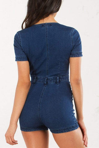 Sexy Short Sleeve Denim Romper