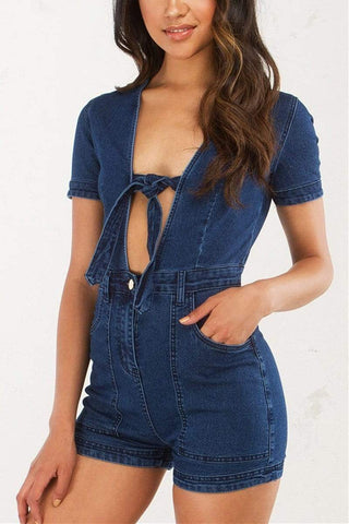 Sexy Short Sleeve Denim Romper