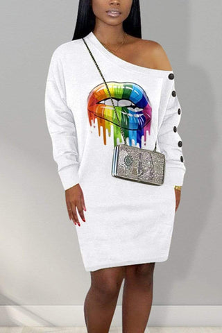 Fashion Lip Print Loose Dress