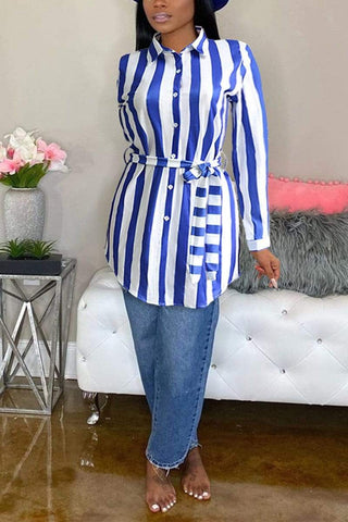 Casual Striped Print Shirt Dress