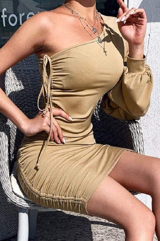 Sexy Oblique Shoulder Puff Sleeve Dress