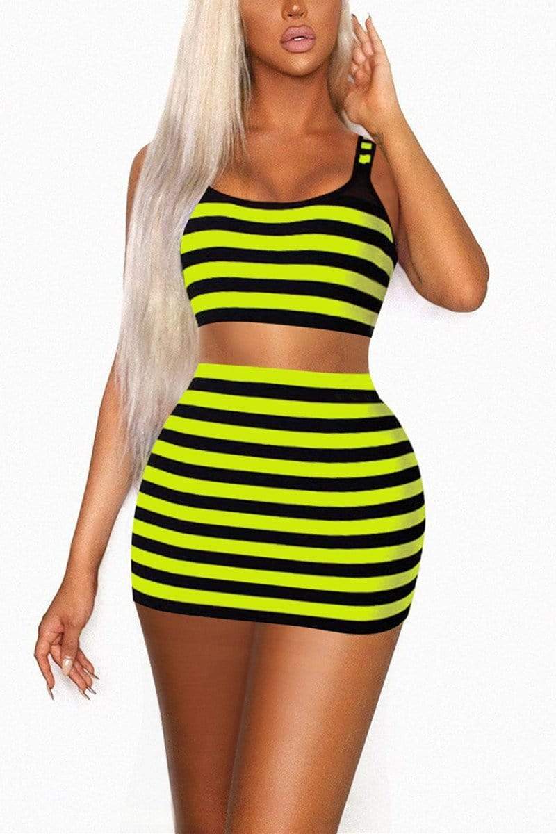 Sexy Striped Print Two Piece