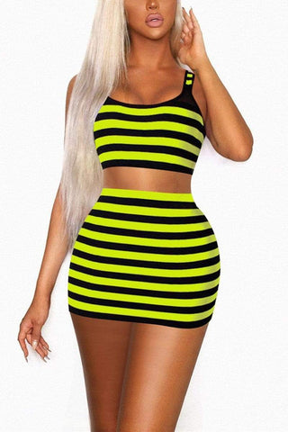 Sexy Striped Print Two Piece